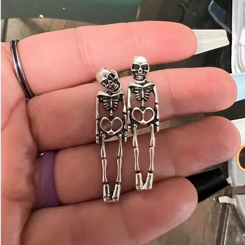 Skull Skeleton Drop Earrings-Jolura