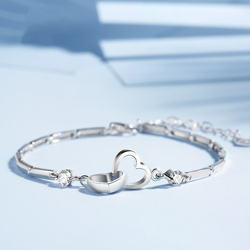 Mother & Daughter Forever Linked Together - Crystal Heart To Heart Bracelet-Jolura