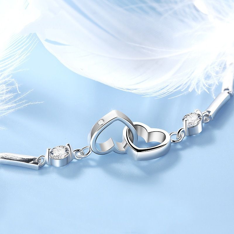Mother & Daughter Forever Linked Together - Crystal Heart To Heart Bracelet-Jolura