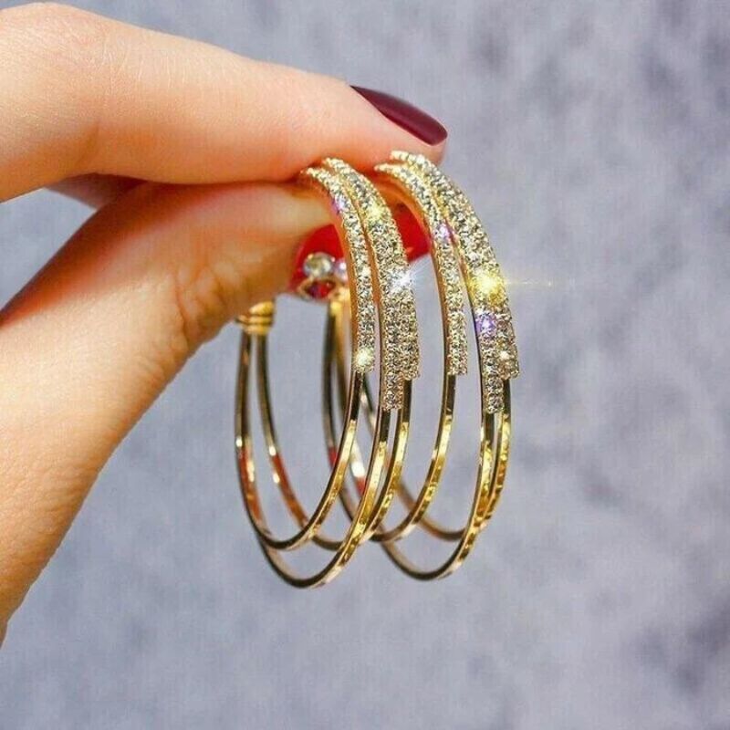 Shiny Diamond Hoop Earrings-Jolura