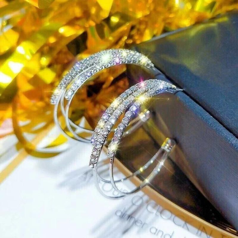 Shiny Diamond Hoop Earrings-Jolura
