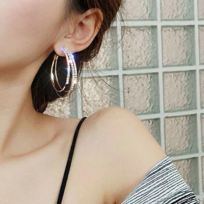 Shiny Diamond Hoop Earrings-Jolura