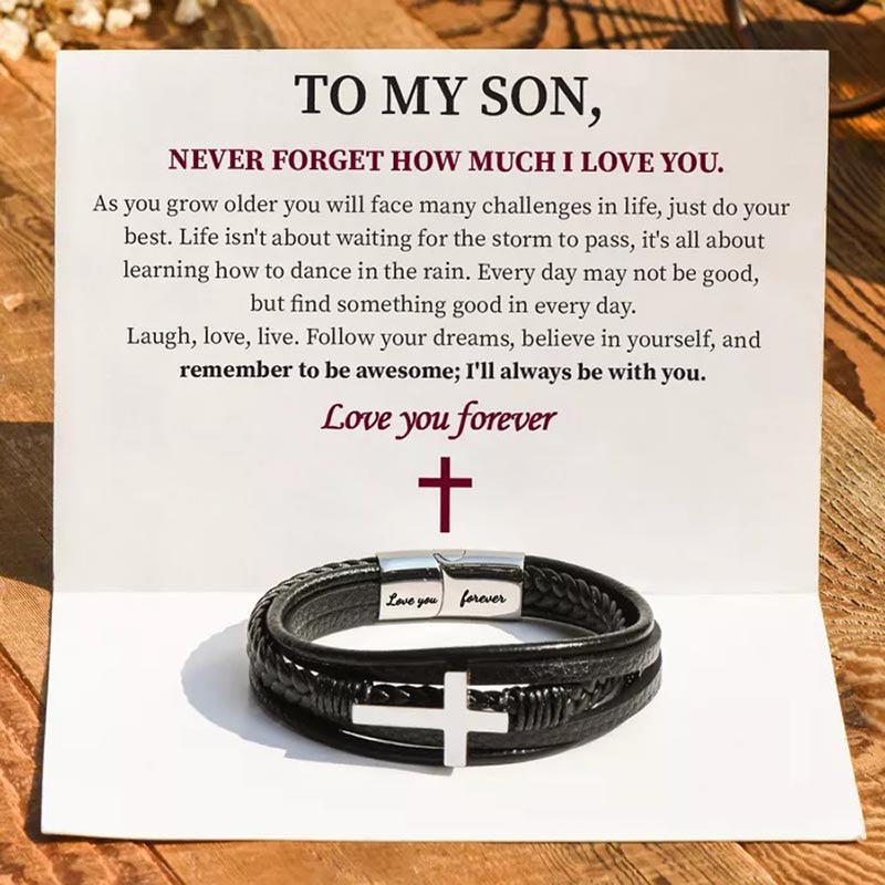 To My Son Love You Forever Cross Bracelet - Card027-Jolura