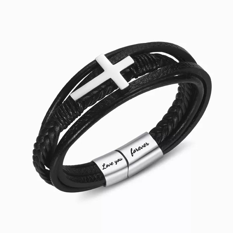 To My Son Pray Through It Leather Cross Bracelet - Card030-Jolura