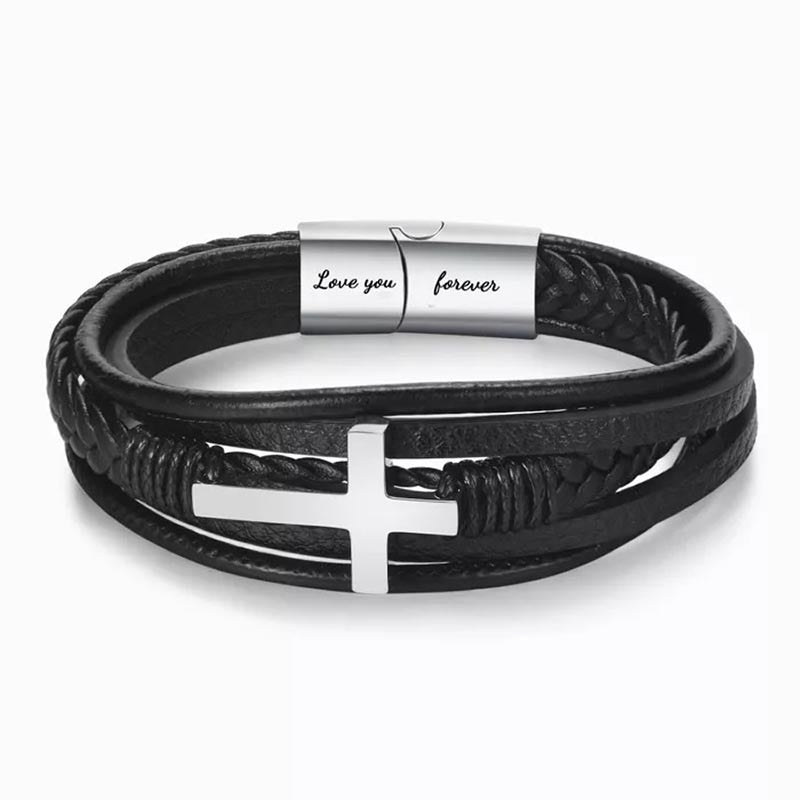 To My Son Pray Through It Leather Cross Bracelet - Card030-Jolura