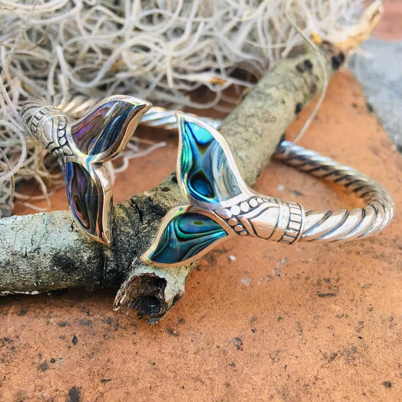 Abalone Shell and Silver Mermaid Tail SS Bangle Bracelet-Jolura