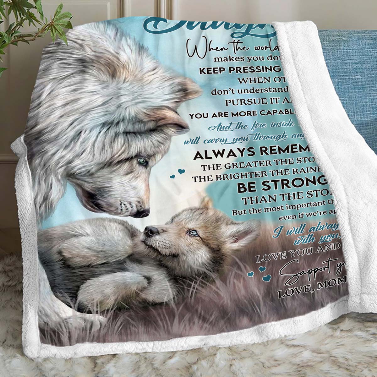 To My Daughter - From Mom - Wolf A246 - Premium Blanket-Jolura