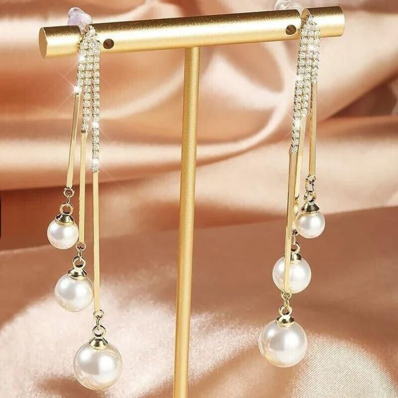 Elegant Pearl Tassel Earrings-Jolura