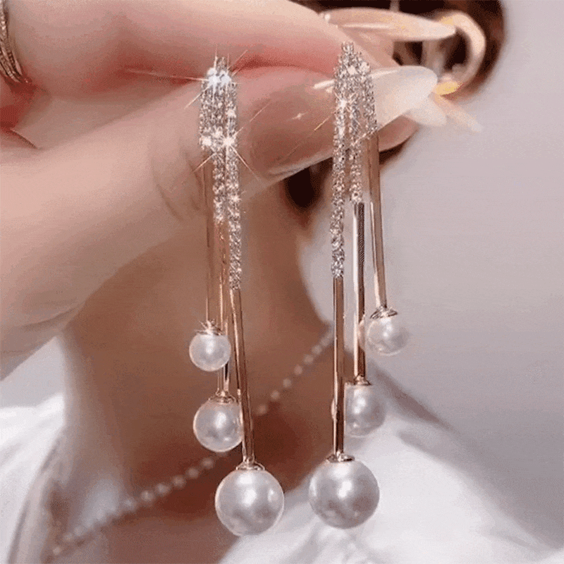 Elegant Pearl Tassel Earrings-Jolura