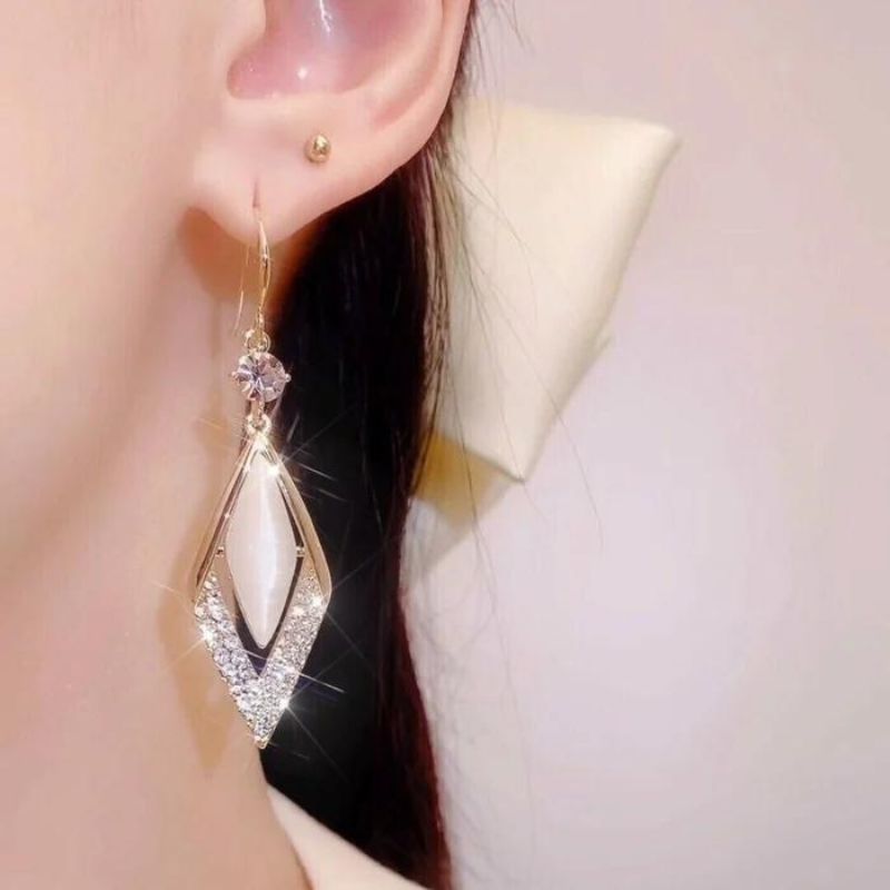 Fashion Rhombus Zircon Earrings-Jolura