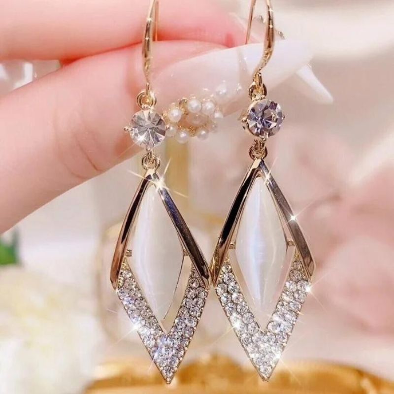 Fashion Rhombus Zircon Earrings-Jolura