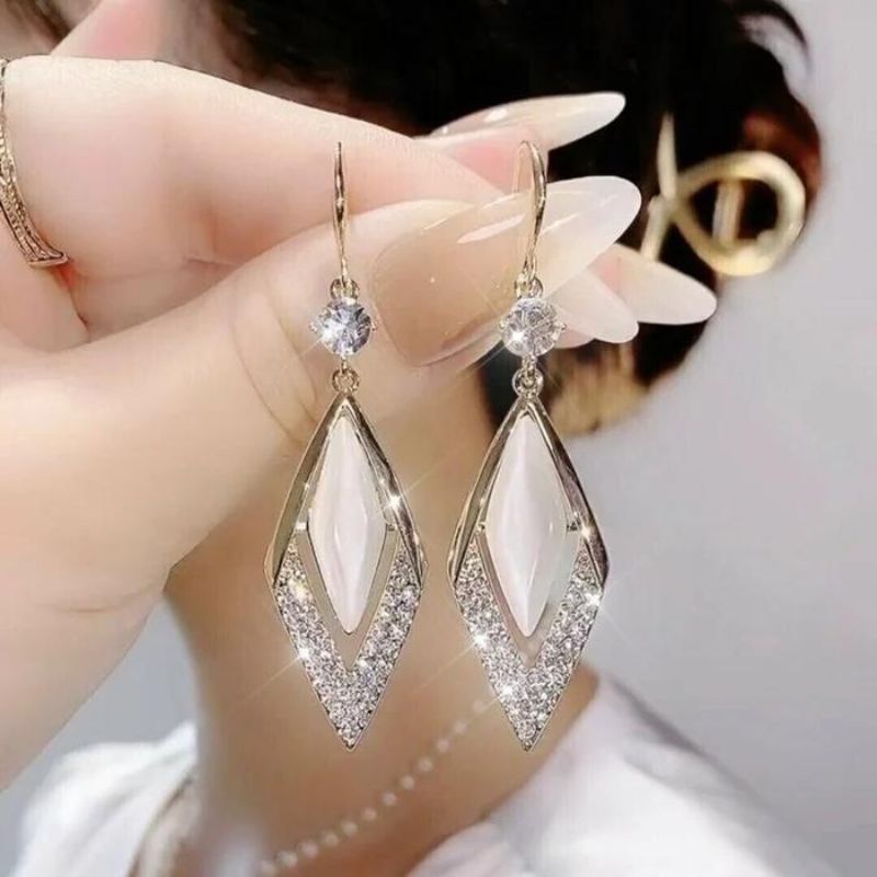 Fashion Rhombus Zircon Earrings-Jolura