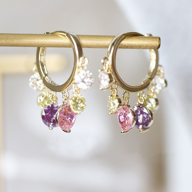 Shiny Colorful Zircon Drop Hoops-Jolura