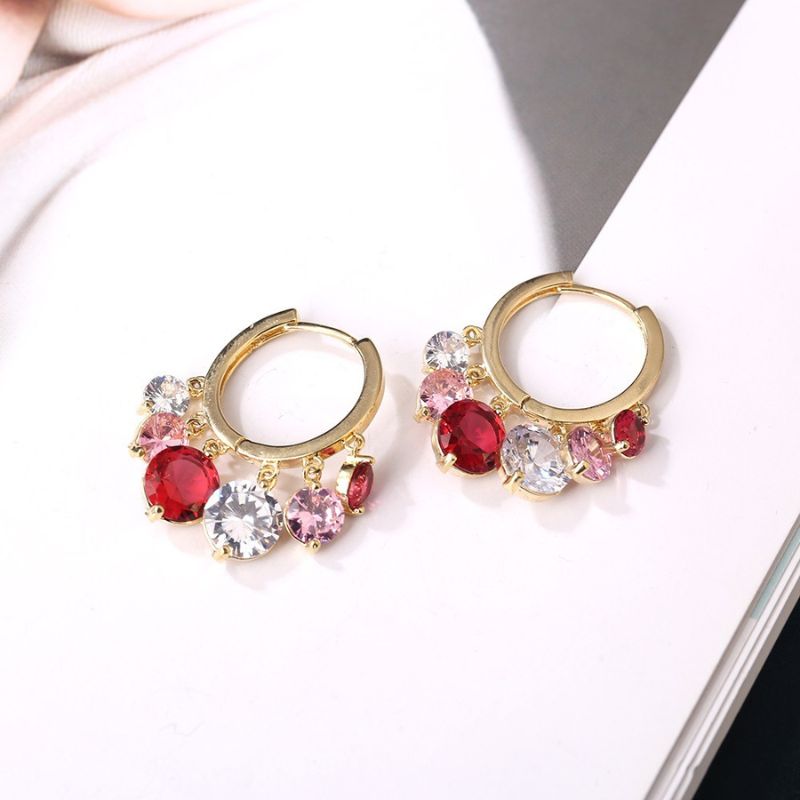 Shiny Colorful Zircon Drop Hoops-Jolura