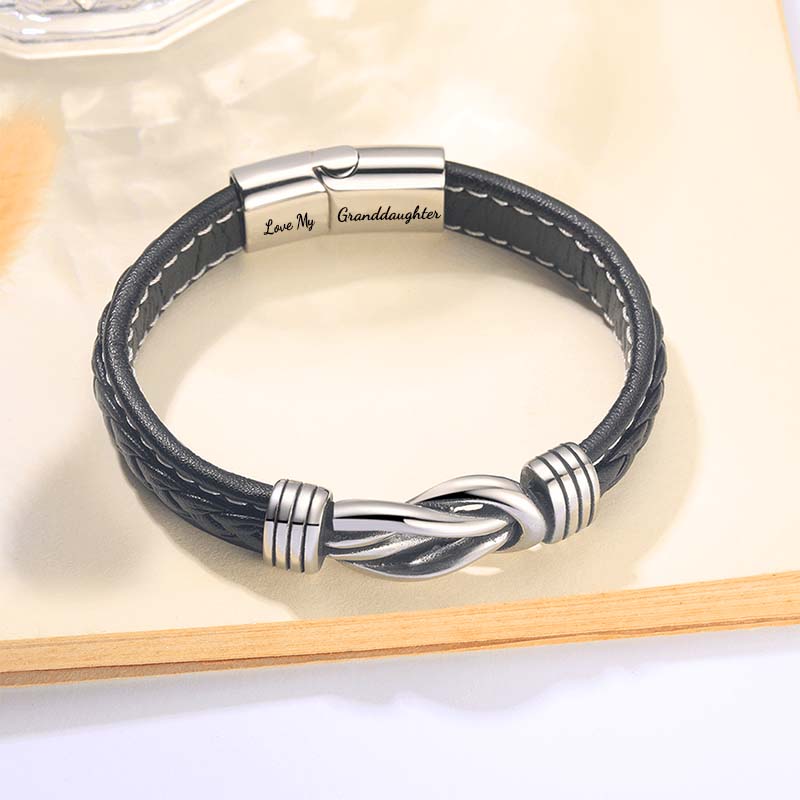 "Grandfather and Granddaughter Forever Linked Together" Braided Leather Bracelet - Love My Granddaughter-Jolura