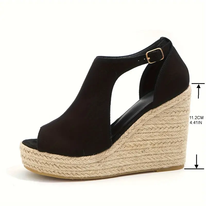 Women s Espadrille Wedge Sandals Peep Toe Cut Buckle Strap 4
