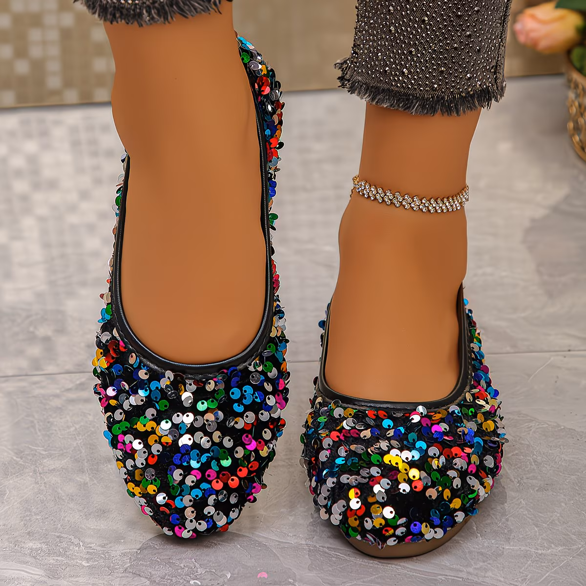 New Women'S Silvery Glitter Stylish Flat Shoes, Women Shoes