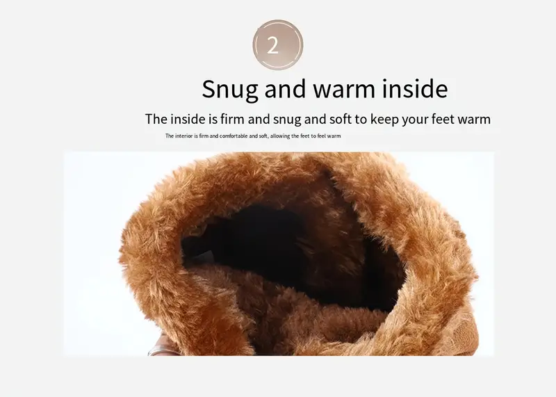 buckle decor plush lined thermal furry snow boots suede wear resistance non slip fall winter keep warm snow shoes western insulated outdoor walking climbing long boots details 1