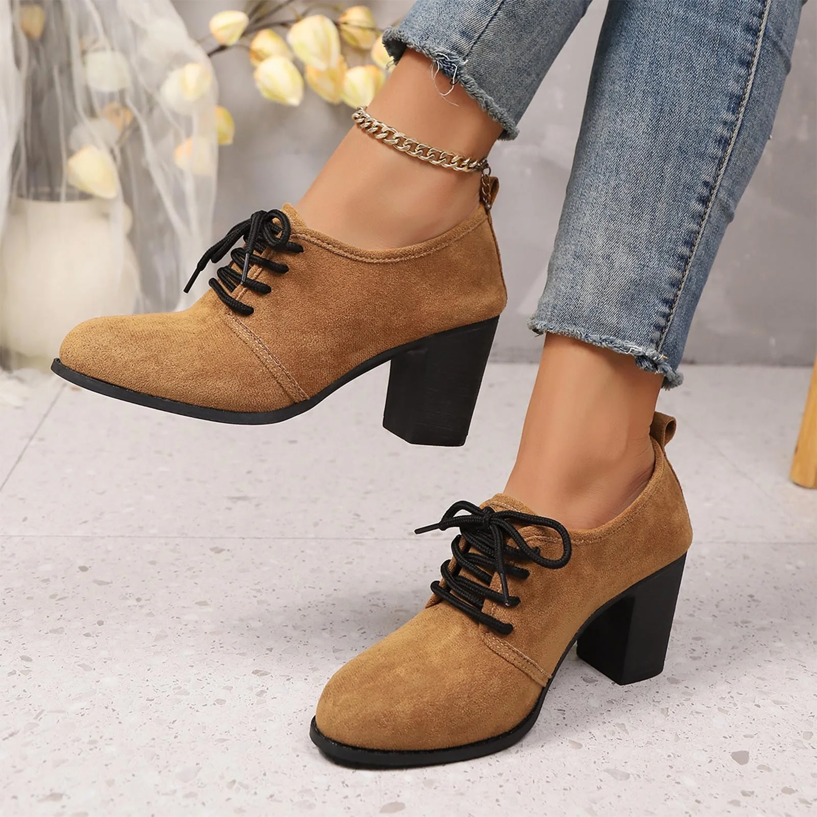 Women's Victorian Black Lace-Trimmed Button Ankle Boots