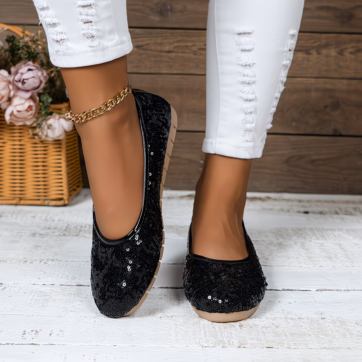 New Women'S Silvery Glitter Stylish Flat Shoes, Women Shoes