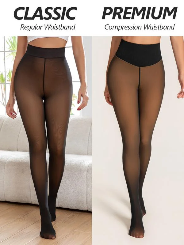 Buy 1 Get 2 - Women's Fleece Lined Tights Fake Translucent Warm Thermal Pantyhose Sheer Thick Leggings