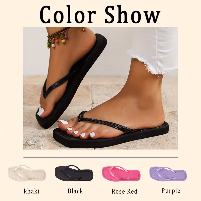 Women's Plain Soft EVA Flip Flops Square Toe Platform Slippers