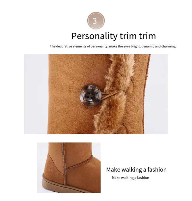 buckle decor plush lined thermal furry snow boots suede wear resistance non slip fall winter keep warm snow shoes western insulated outdoor walking climbing long boots details 2