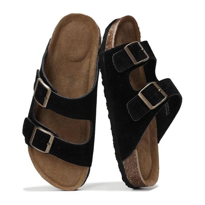 Women Flat Sandals | 100% Genuine Leather | Memory Foam | Anti-Slip