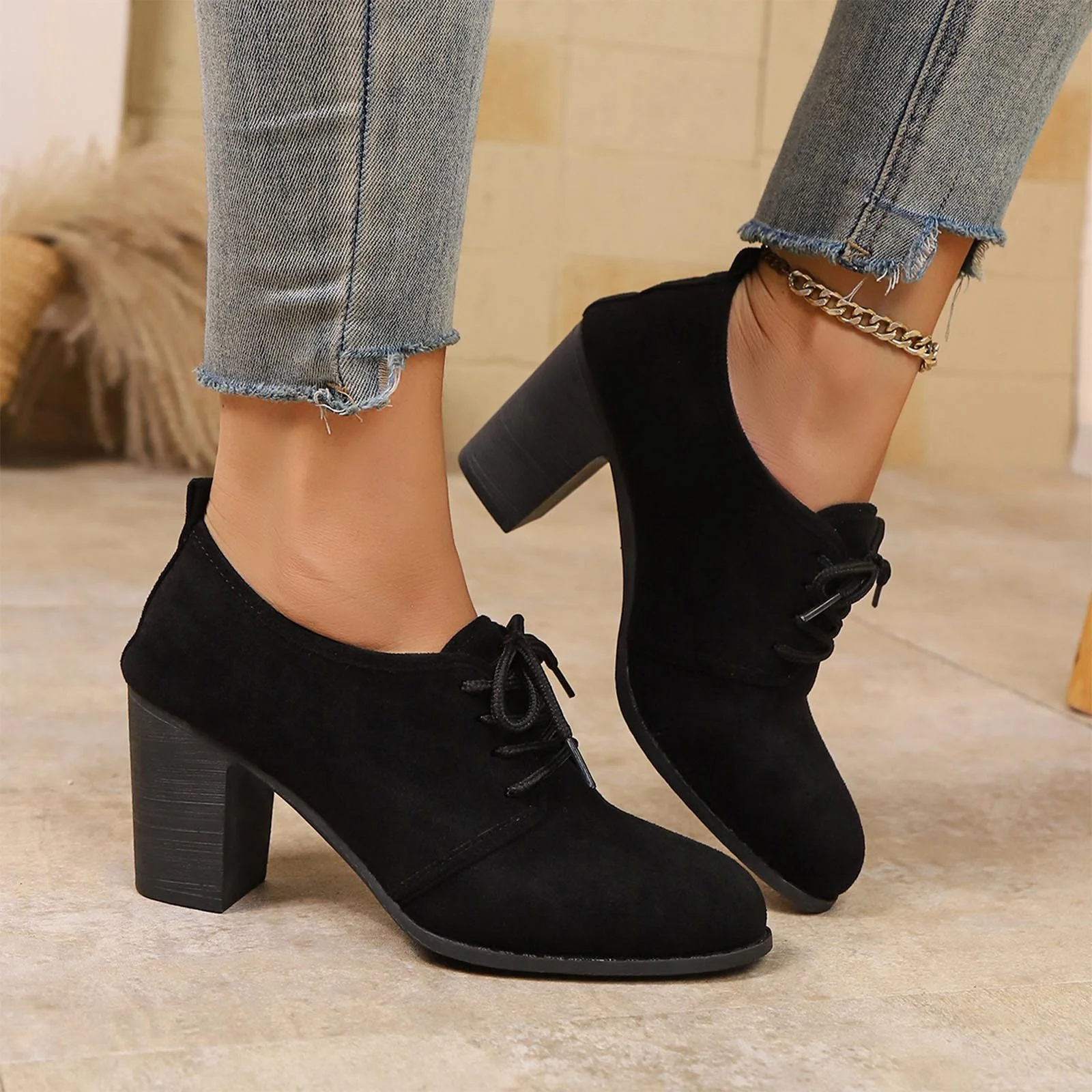 Women's Victorian Black Lace-Trimmed Button Ankle Boots