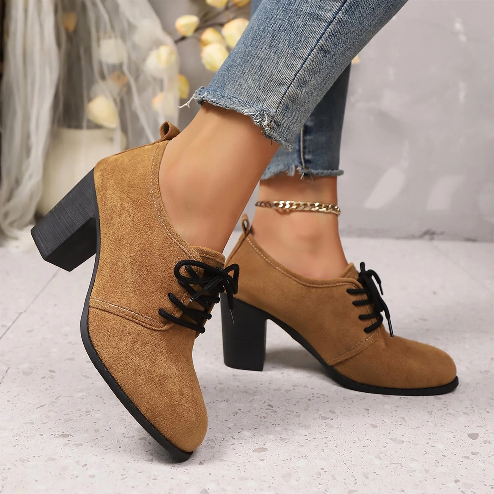Women's Victorian Black Lace-Trimmed Button Ankle Boots