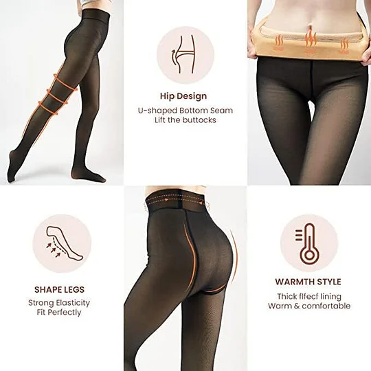 Buy 1 Get 2 - Women's Fleece Lined Tights Fake Translucent Warm Thermal Pantyhose Sheer Thick Leggings