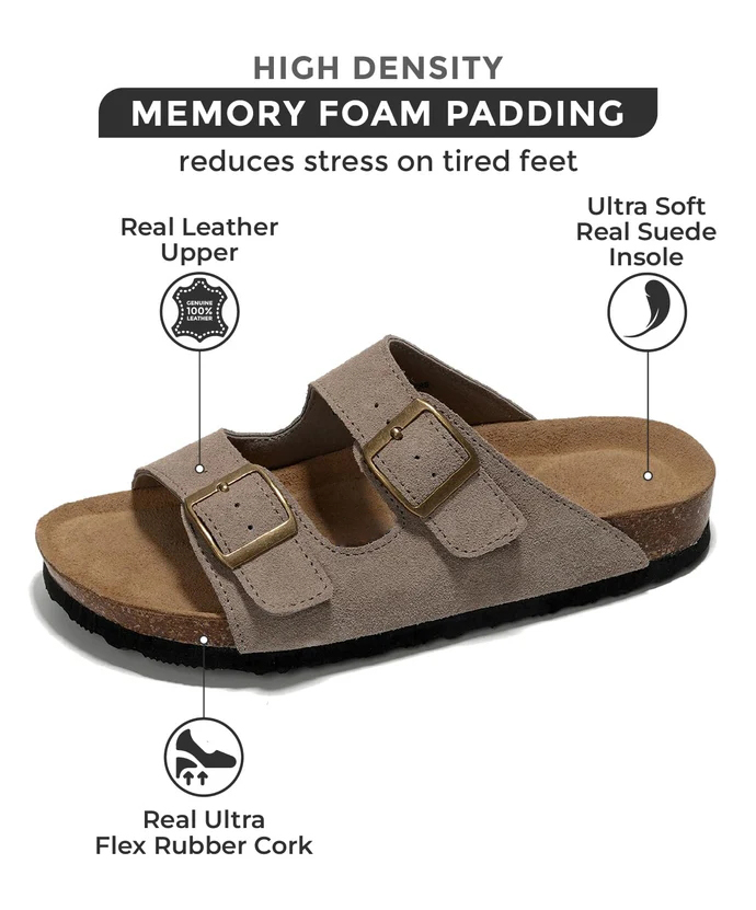 Women Flat Sandals | 100% Genuine Leather | Memory Foam | Anti-Slip