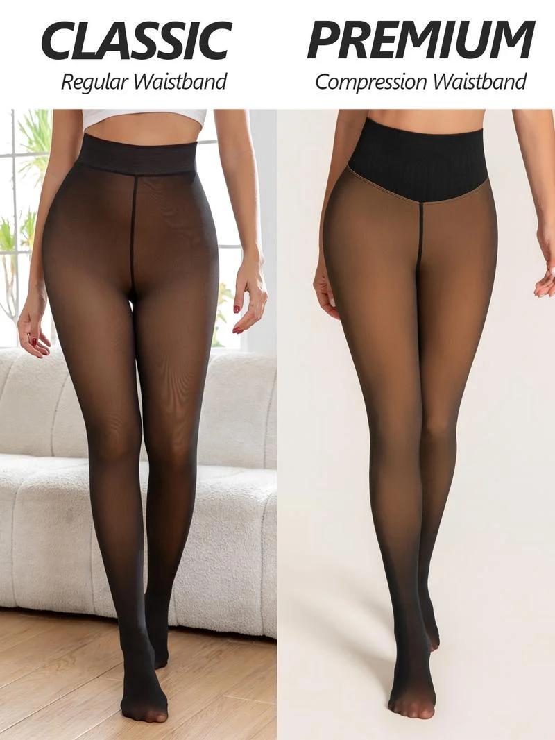One-Seam & 4 Shades Fleece Lined Tights Women Sheer Black Fleece Pantyhose Winter Warm Thermal Fake Translucent Leggings Closed Foot