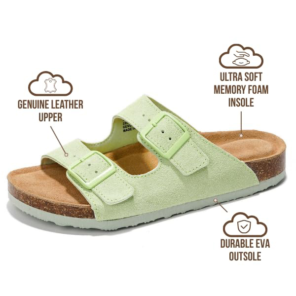 Women Flat Sandals | 100% Genuine Leather | Memory Foam | Anti-Slip