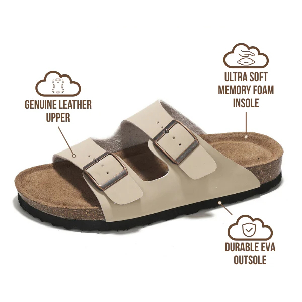 Women Flat Sandals | 100% Genuine Leather | Memory Foam | Anti-Slip