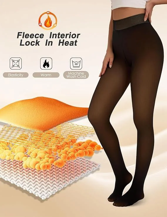Buy 1 Get 2 - Women's Fleece Lined Tights Fake Translucent Warm Thermal Pantyhose Sheer Thick Leggings