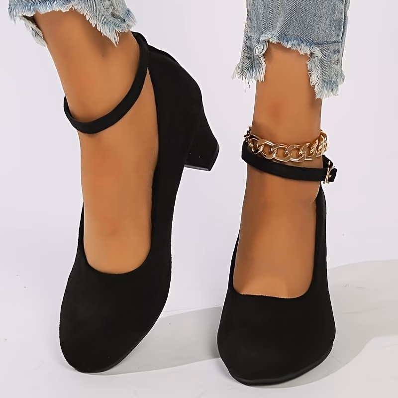 Women'S Red Slip-On High Heels - Round Toe Soft Sole Comfortable Chunky Heel Office & Casual Shoes