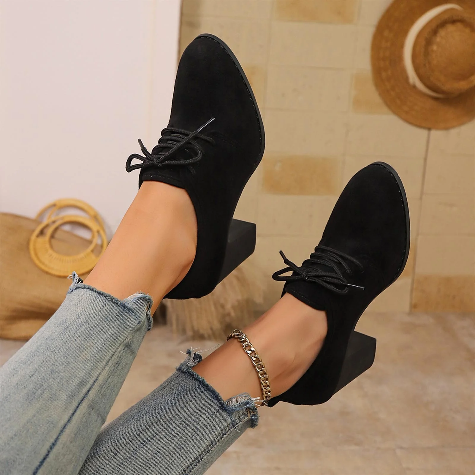 Women's Victorian Black Lace-Trimmed Button Ankle Boots