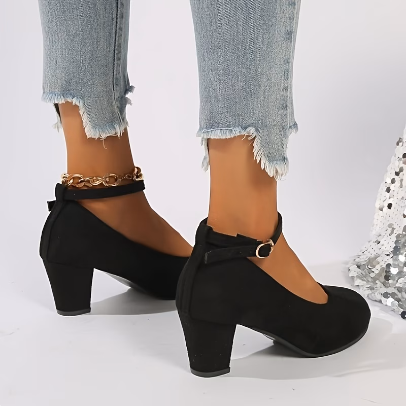 Women'S Red Slip-On High Heels - Round Toe Soft Sole Comfortable Chunky Heel Office & Casual Shoes