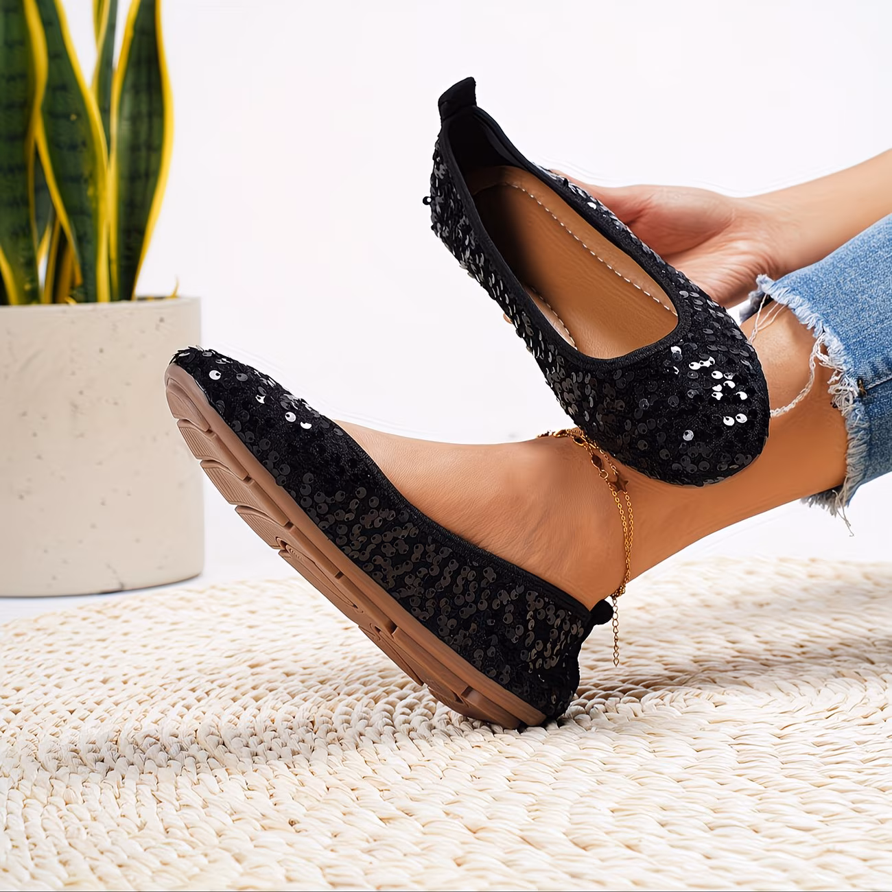 New Women'S Silvery Glitter Stylish Flat Shoes, Women Shoes