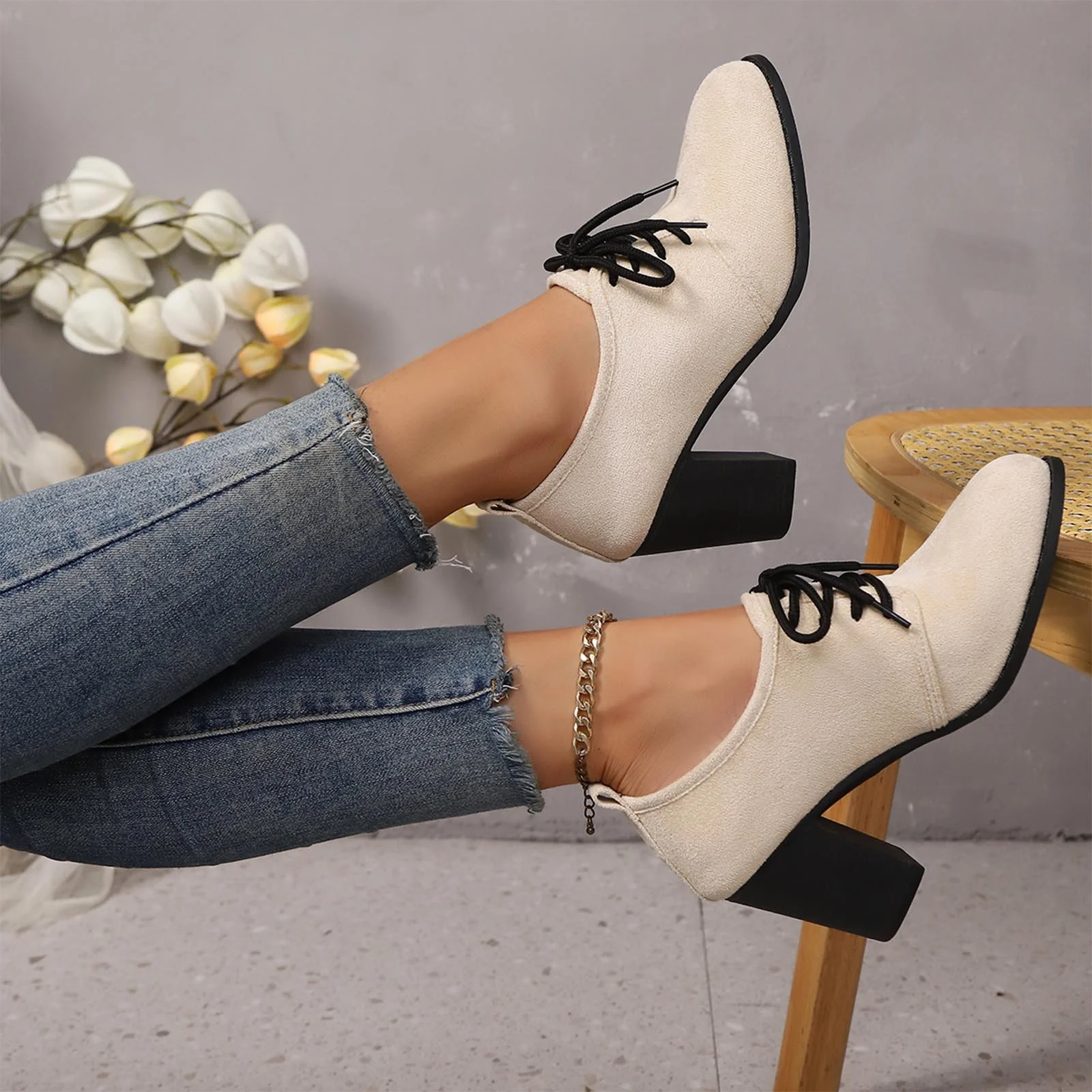 Women's Victorian Black Lace-Trimmed Button Ankle Boots