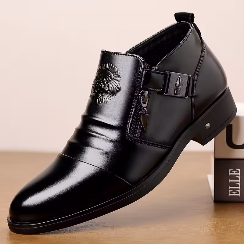 Men'S Business Casual Zipper Slip-On Leather Shoes