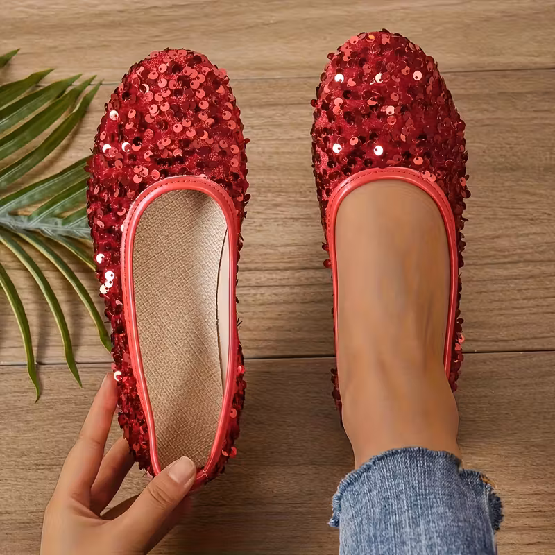 New Women'S Silvery Glitter Stylish Flat Shoes, Women Shoes