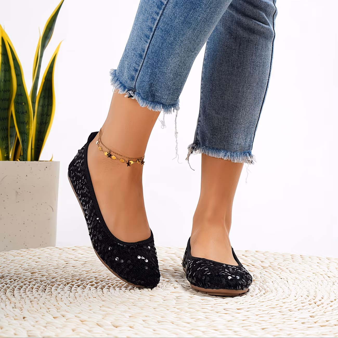 New Women'S Silvery Glitter Stylish Flat Shoes, Women Shoes