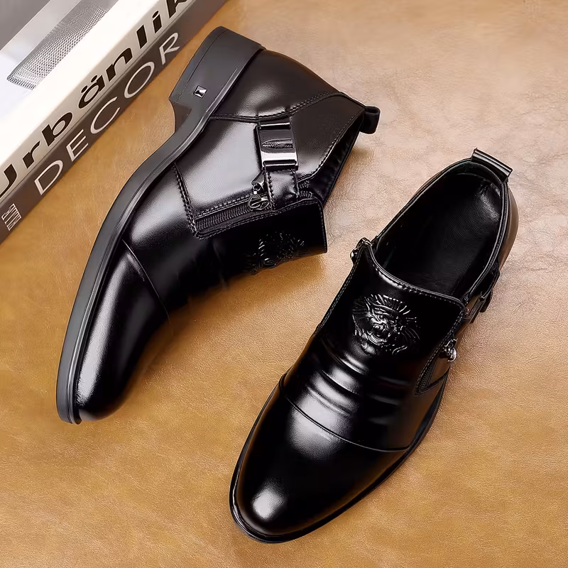 Men'S Business Casual Zipper Slip-On Leather Shoes