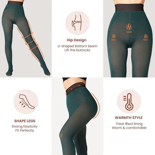 Buy 1 Get 2 - Women's Fleece Lined Tights Fake Translucent Warm Thermal Pantyhose Sheer Thick Leggings