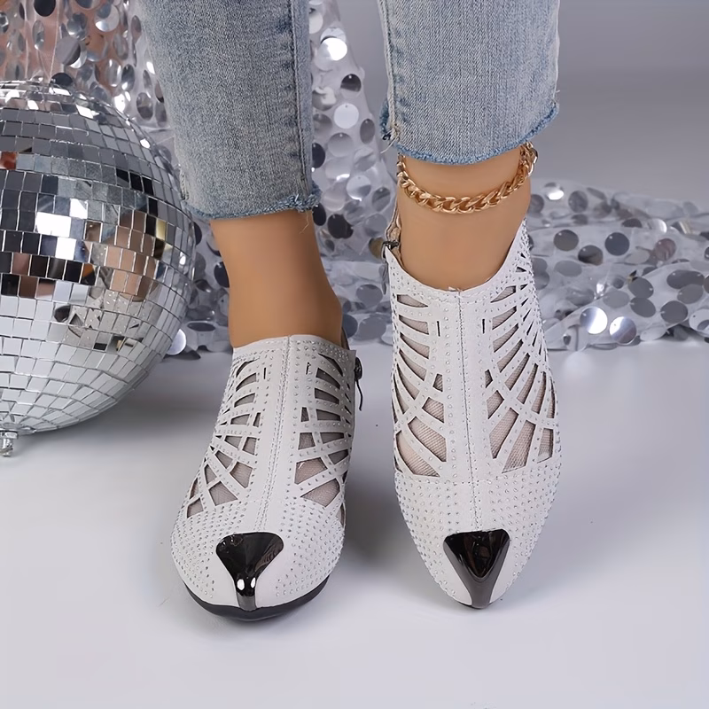 Elegant Women's Rhinestone Cut-Out Pointed Toe High Heels