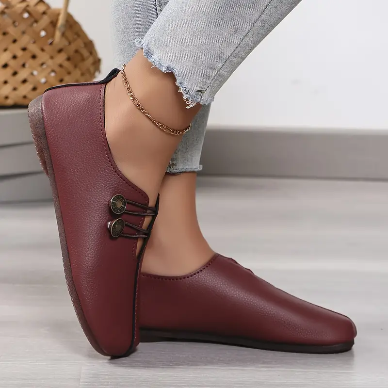Women's Elegant soft sole round toe buckle decoration Flat Shoes