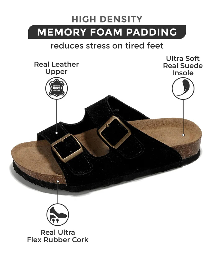 Women Flat Sandals | 100% Genuine Leather | Memory Foam | Anti-Slip