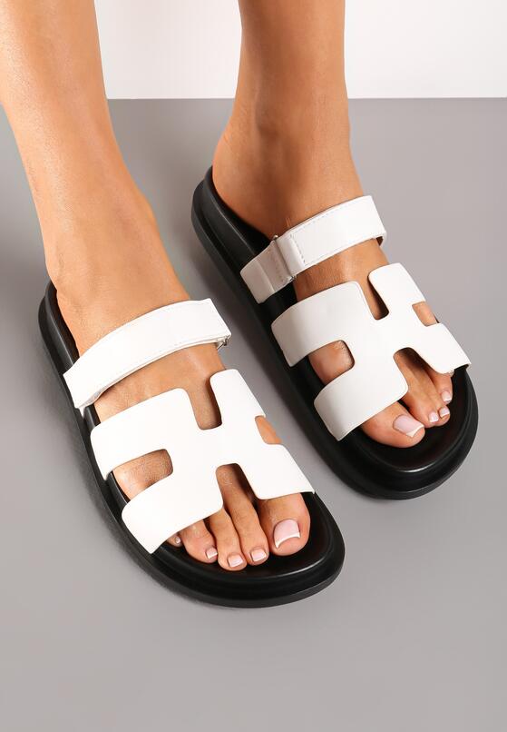 Białe Klapki Wsuwane z Zapięciem na Rzep Ofiana 1